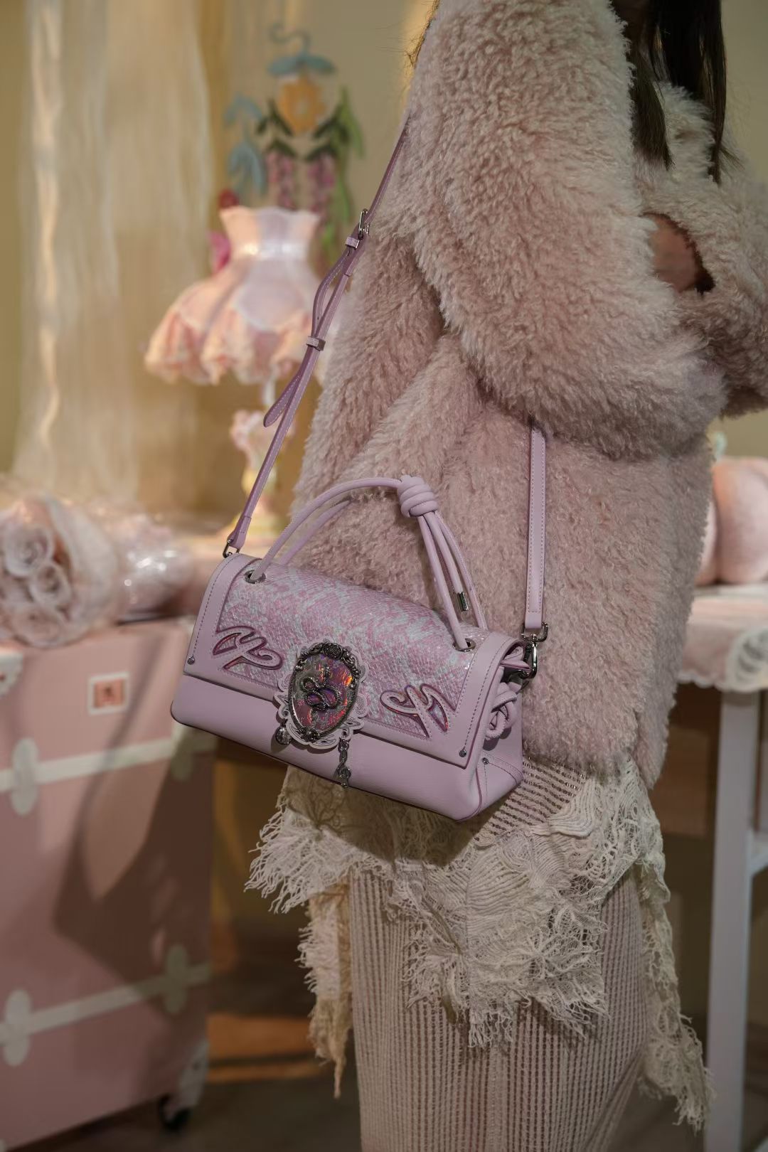 Rose Cameo Boston Bag
